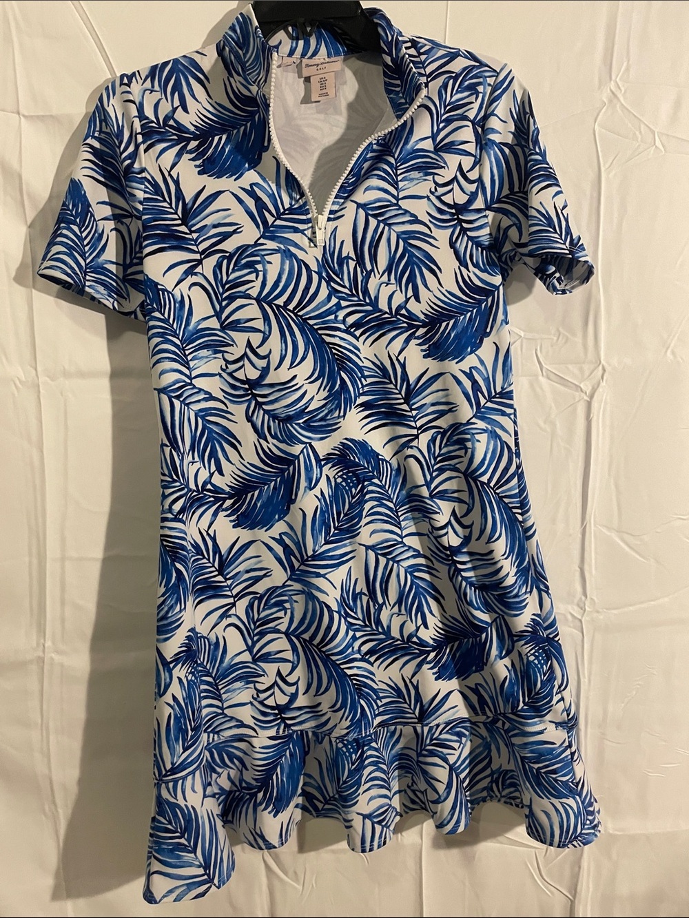 Tommy Bahama Blue and White Palm-Print Golf Shirt